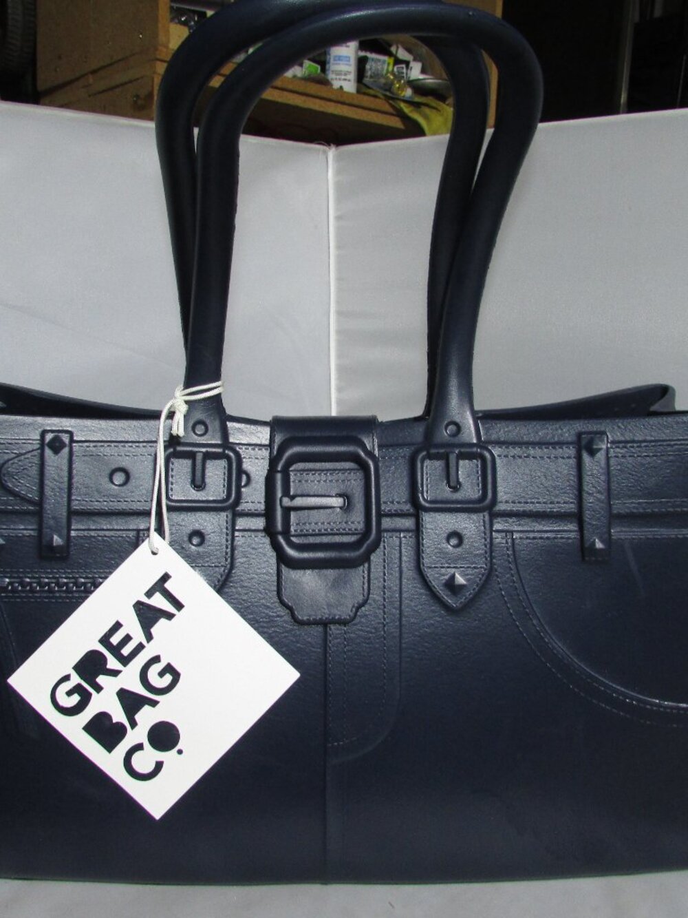 Great Bag Co M Sapphire Rubber Tote Jean Pants Design Shoulder Handbag NWT scuff